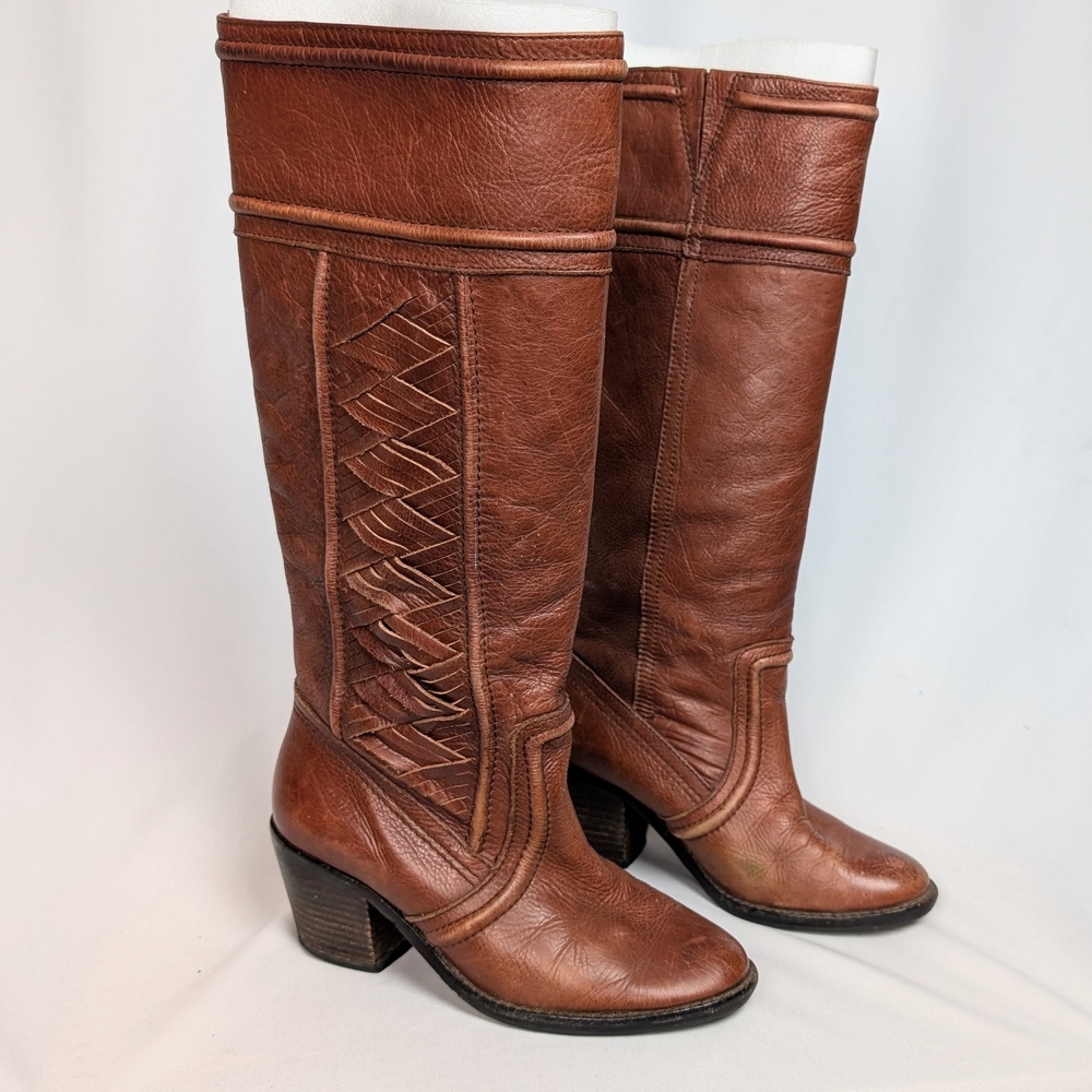 Fossil sz. 8.5 Felicia Leather Woven Western Cowboy Boots Texas Southwestern